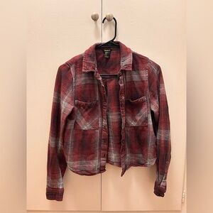 Forever 21 Cropped Flannel Shirt [S | Dark Red]